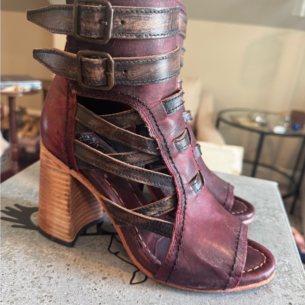 Freebird Tiara heels in burgundy. Brand new in box.